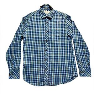 Original Penguin Men’s Small Button Down Shirt Blue Plaid Long Sleeve Cotton